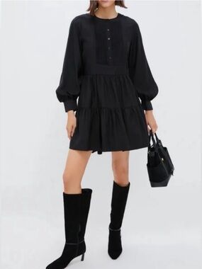 Tuckernuck Hyancith House Black Long-Sleeve Tiered Mini Dress